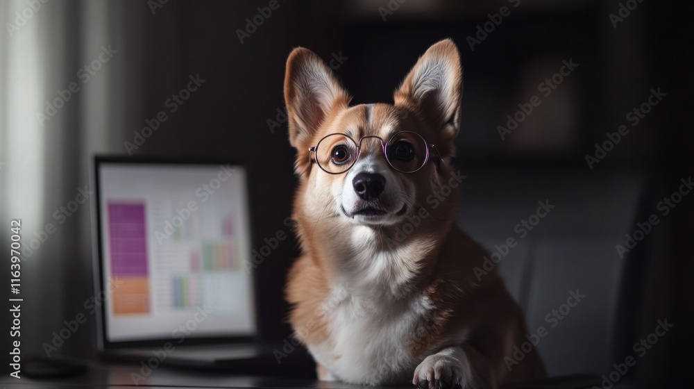 Adorable dog with glasses getting ready for spring workspace inspiration Adorable dog with glasses getting ready for spring workspace inspiration