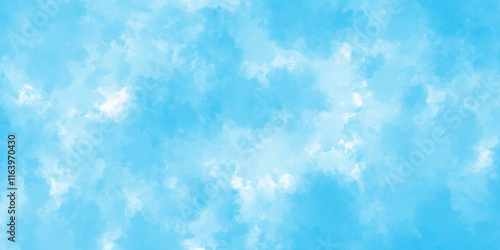 blue watercolor sky with clouds. brush strokes on white paper background. watercolor splash template. sky nature landscape background. blue watercolor splash stroke of cloudy sky.