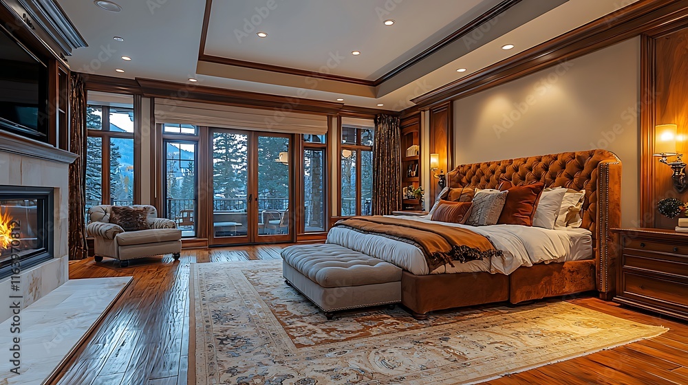 Naklejka premium Luxurious Mountain View Bedroom Interior Design