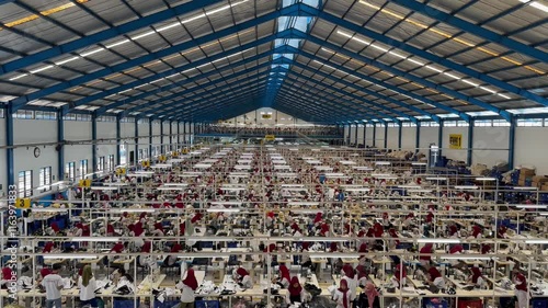 Big sewing machine factory crowded Factory employee