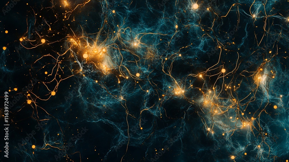 Abstract neural network illustration with glowing nodes and connections. Abstract neural network illustration with glowing nodes and connections.