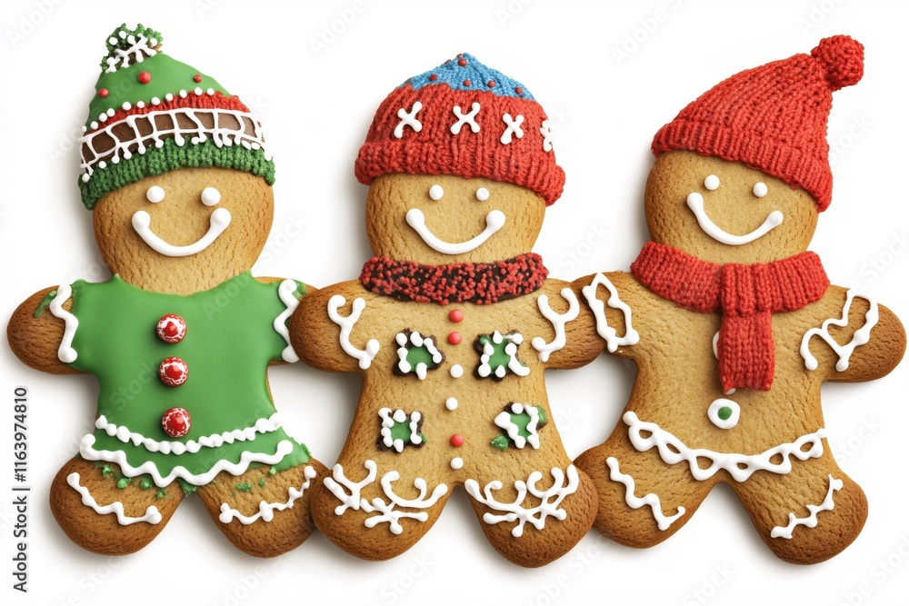 Festive Gingerbread Cookies with Decorative Icing and Cheerful Expressions Festive Gingerbread Cookies with Decorative Icing and Cheerful Expressions