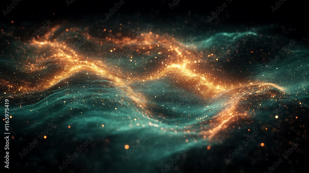 Fototapeta premium Abstract Wavy Glowing Particles Background Image