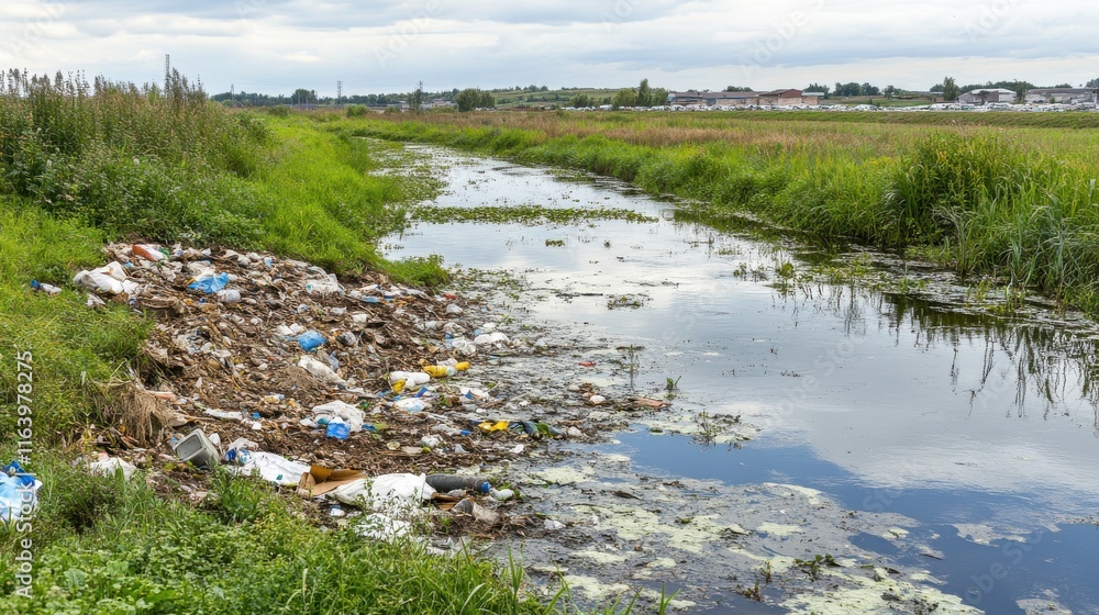 Waste Dumped Near River in Rural Area Waste Dumped Near River in Rural Area