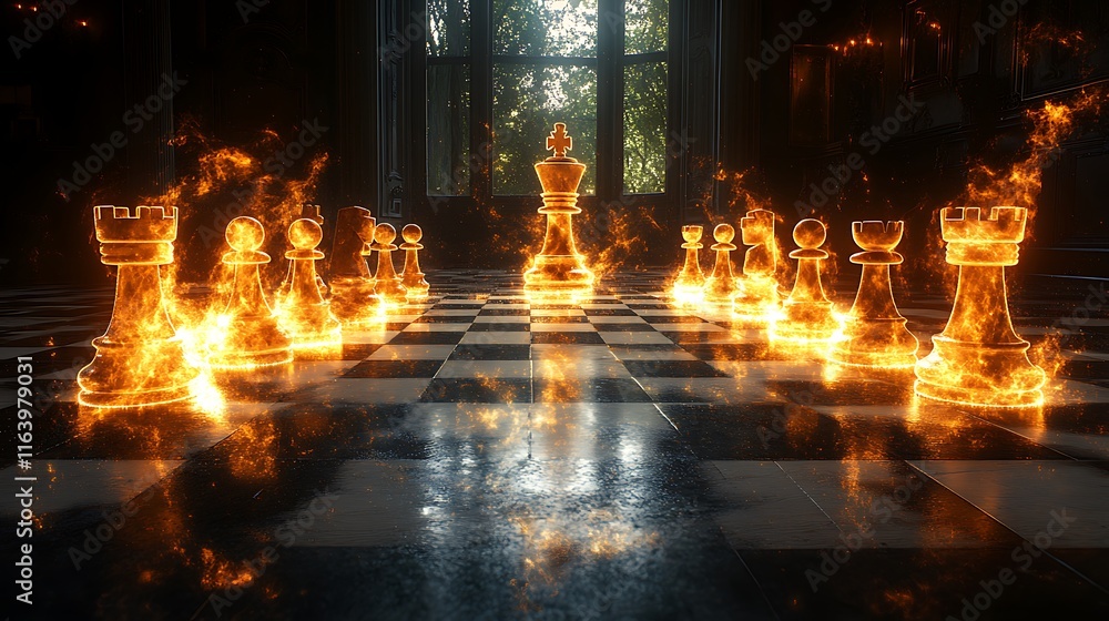 Majestic Chess King in Twilight Reflections Symbolizing Strategic Mastery Photo Majestic Chess King in Twilight Reflections Symbolizing Strategic Mastery Photo