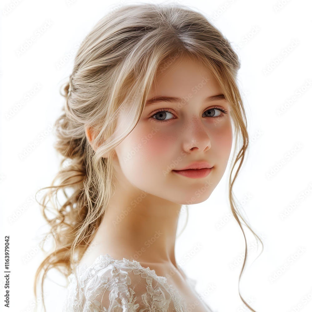 Portrait of a young beautiful fair haired Isolated on White Background Generative AI Portrait of a young beautiful fair haired Isolated on White Background Generative AI