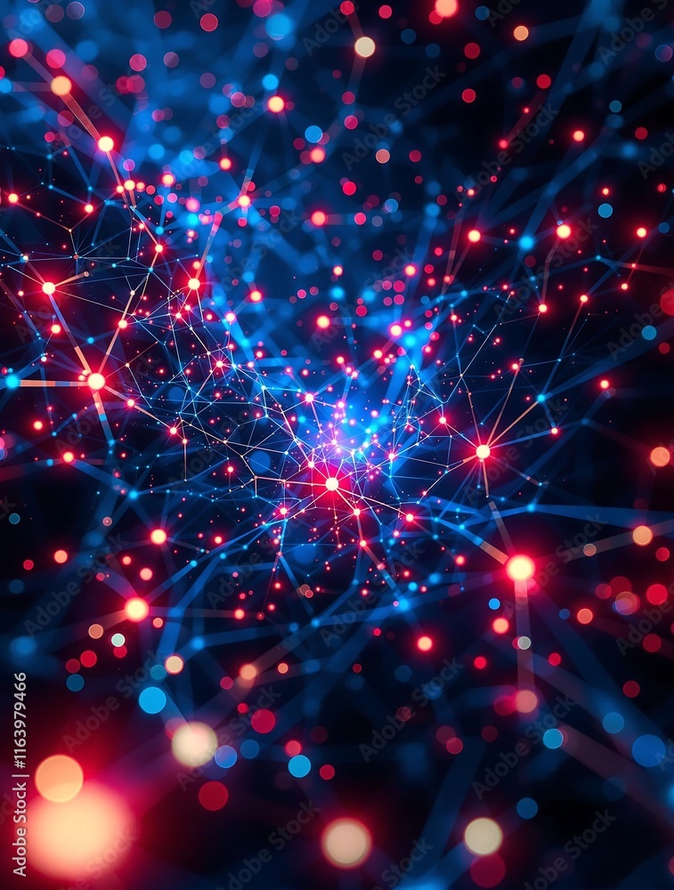 Futuristic Big Data Visualization with High-Tech Particle Network, Illuminated Information Flow, and 3D Network Nodes in an Ultra-Modern Digital Background Futuristic Big Data Visualization with High-Tech Particle Network, Illuminated Information Flow, and 3D Network Nodes in an Ultra-Modern Digital Background