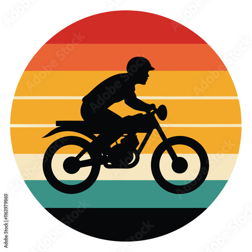 Retro Sunset Motorcycle Rider Silhouette Vintage Motocross Design