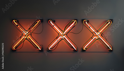 3x tripla x xxx disegnata e rappresentata con neon colorati e luminosi, 3x triple x xxx drawn and represented with colorful and bright neon photo