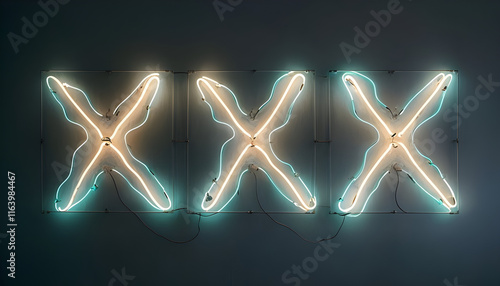 3x tripla x xxx disegnata e rappresentata con neon colorati e luminosi, 3x triple x xxx drawn and represented with colorful and bright neon photo