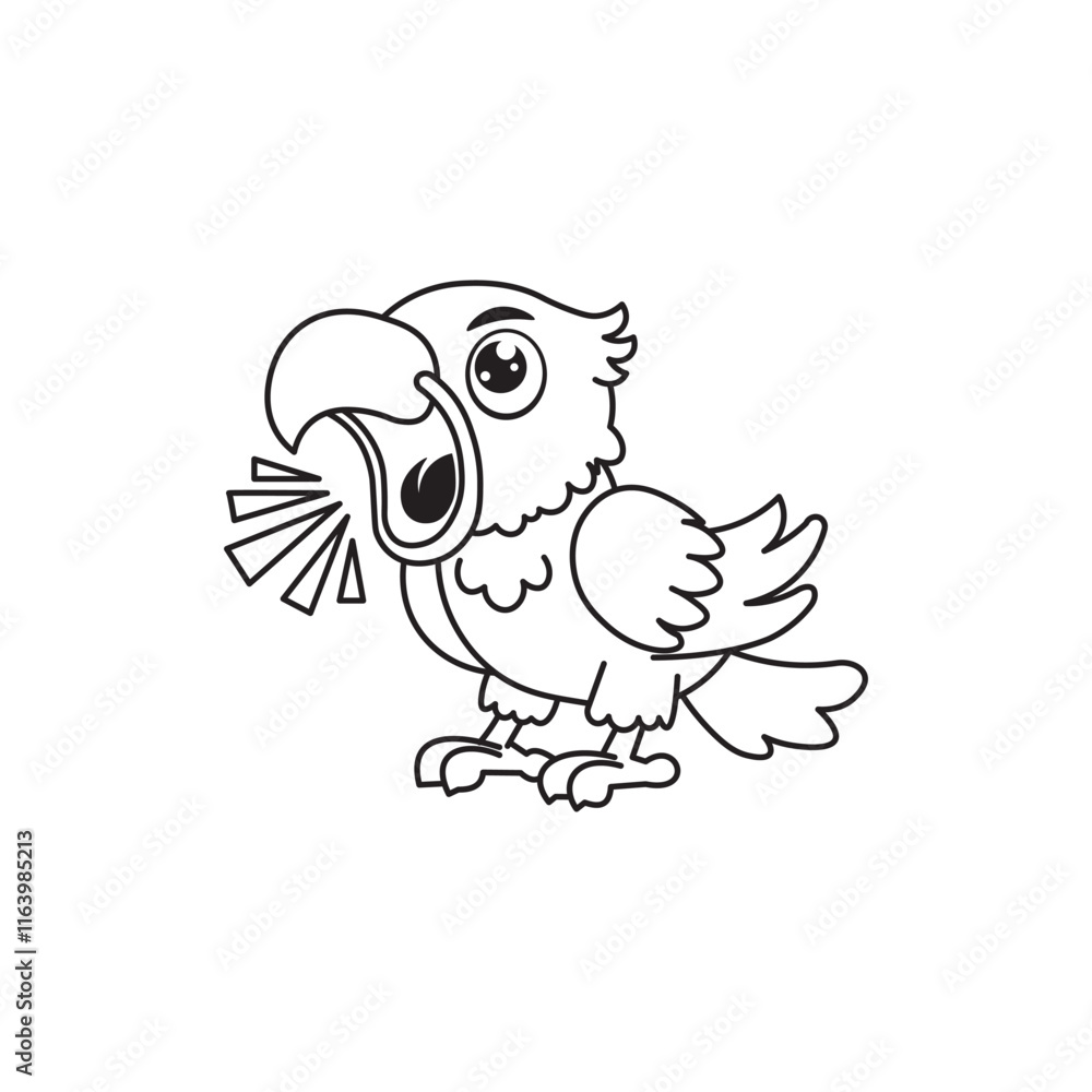 Obraz premium Black And White Coloring Book With Bold Lines, Cute Animal Parrot
