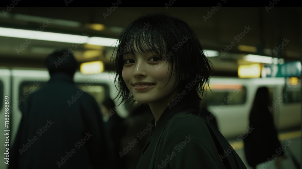 Urban journey: portrait of a young woman at a train station Urban journey: portrait of a young woman at a train station