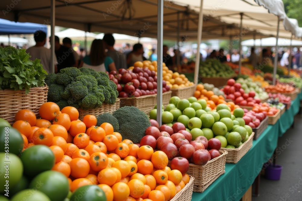 Fresh Fruits and Vegetables Displayed at a Local Farmers Market Fresh Fruits and Vegetables Displayed at a Local Farmers Market