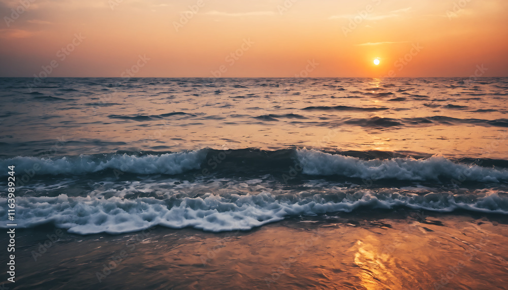 Fototapeta premium Stunning Sunset Over the Sea with Golden Horizons Generative AI