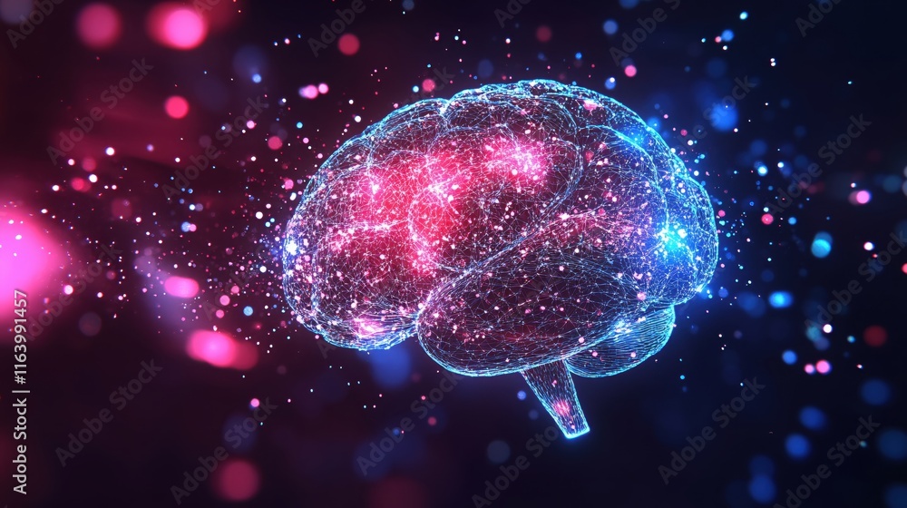 Futuristic Digital Brain with Colorful Sparks and Light Effects in Abstract Background Futuristic Digital Brain with Colorful Sparks and Light Effects in Abstract Background