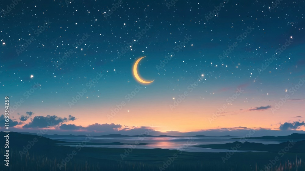 Ramadan Kareem background with crescent moon and stars, holy month. Ramadan Kareem background with crescent moon and stars, holy month.