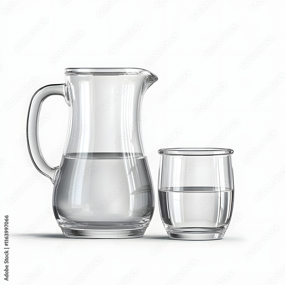 Jug and glass with water isolated on transparent background Generative Ai. Jug and glass with water isolated on transparent background Generative Ai.
