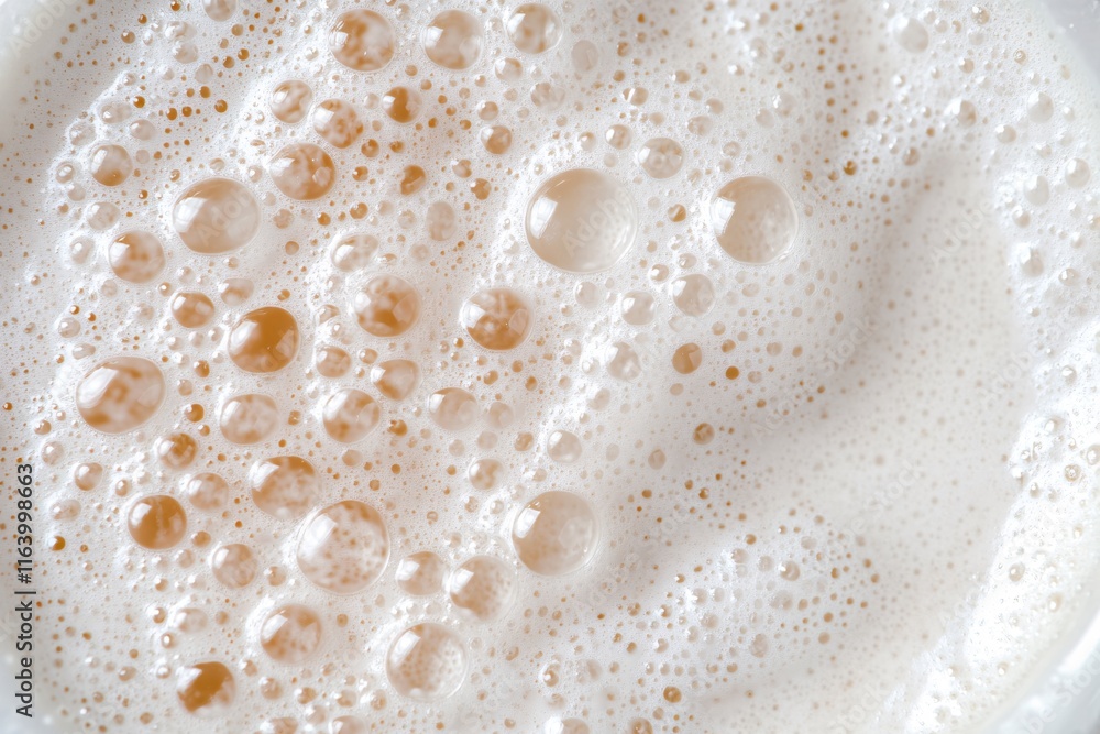 Close-Up View of Creamy Foam with Bubbles on Top of a Refreshing Beverage
