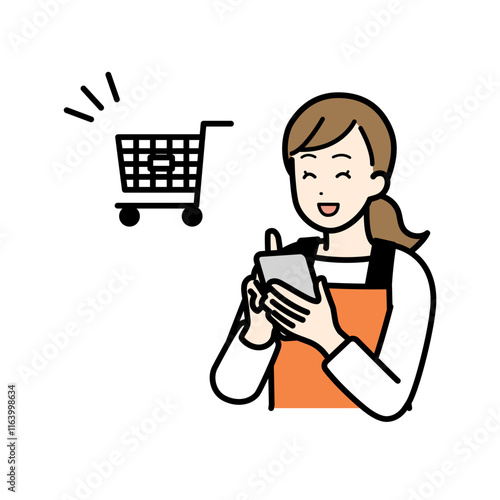 Housewife shopping online with smartphone.
