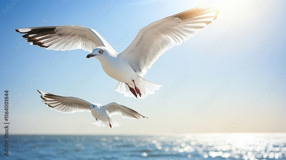 Birds Swooping Over Ocean with Vibrant Colors Birds Swooping Over Ocean with Vibrant Colors