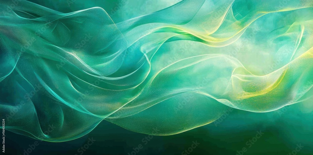 Obraz premium Abstract flowing waves in green and blue tones, creating a serene and calming effect.