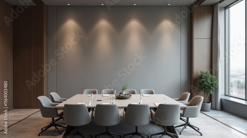 A luxurious meeting room featuring a blank gray wall provides a sophisticated and professional backdrop for corporate events and presentations