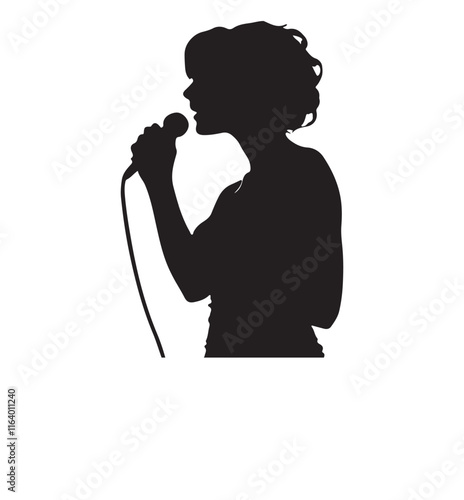 Girl singing with a mic silhouette vector illustration