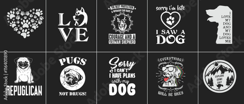 Dogs T-Shirt Design Bundle in EPS Format Featuring Various Dog-Themed Graphics