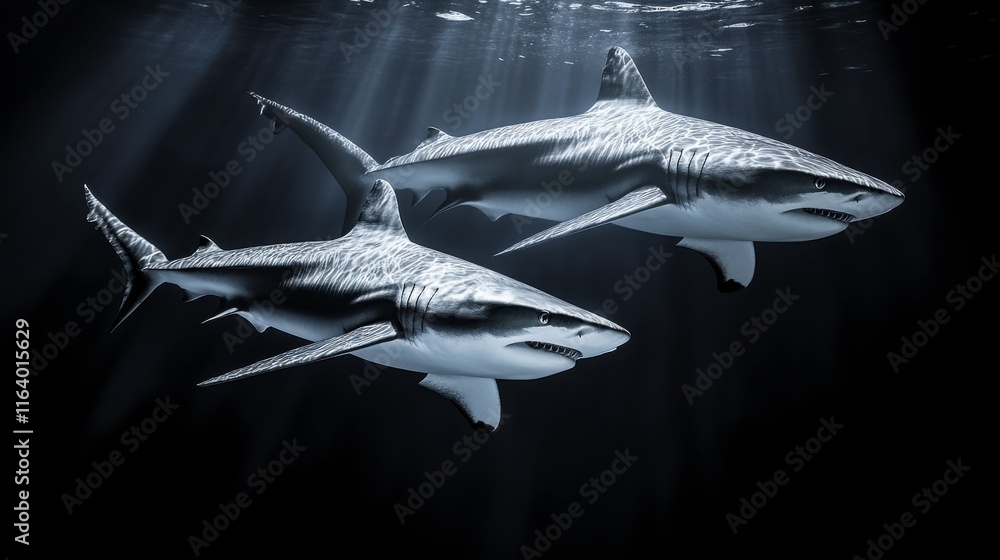 Naklejka premium Predators in Motion with Dramatic Abyssal Lighting