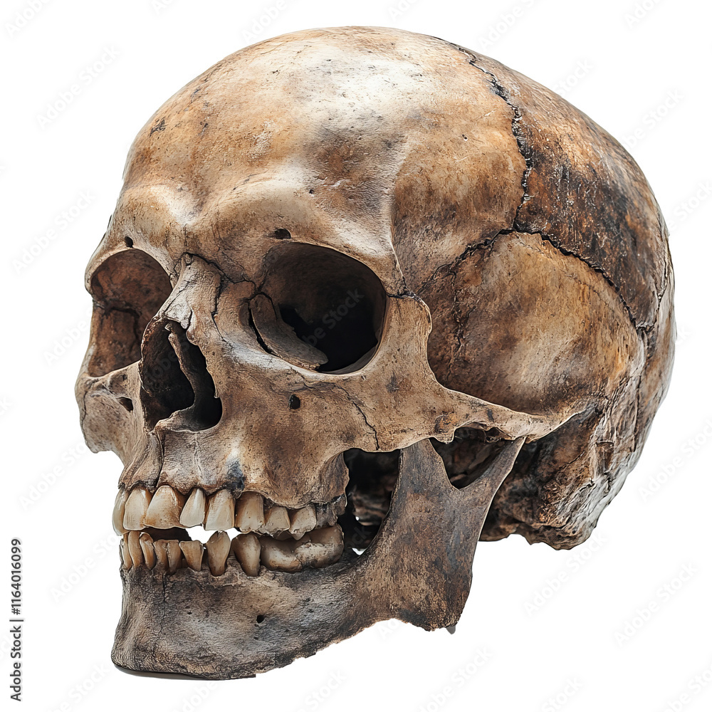 Fototapeta premium Human Skull Isolated on White Background: Realistic and Detailed Displays for Education and Art