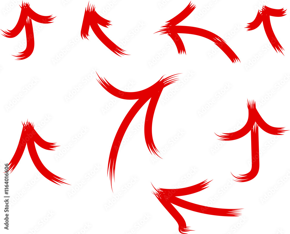 Fototapeta premium hand-drawn red curved arrow isolated on white or transparent 