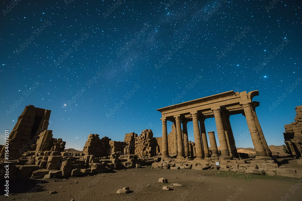 Fototapeta premium Ancient ruins illuminated under a starry sky