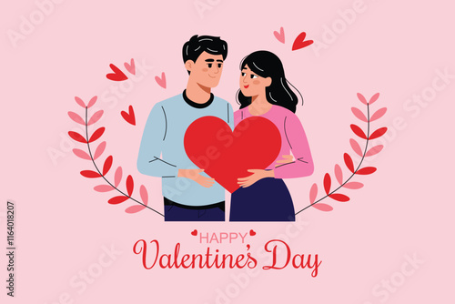 Flat Vector Design of Two Couples Holding a Heart