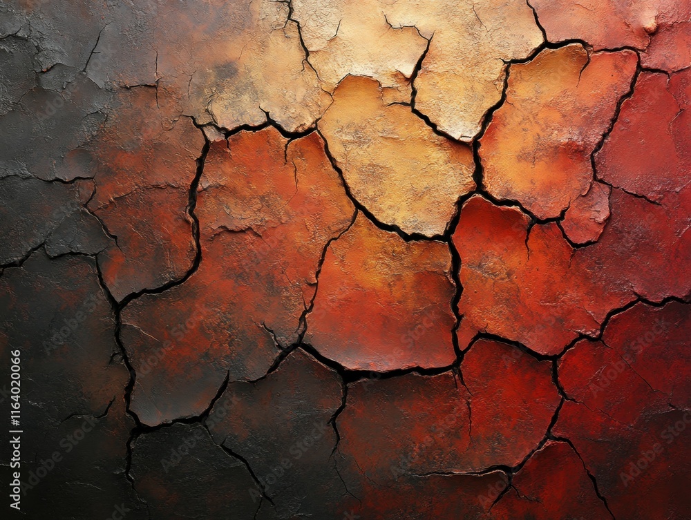 Abstract texture featuring cracked earth in warm tones of red, orange, and black. Abstract texture featuring cracked earth in warm tones of red, orange, and black.