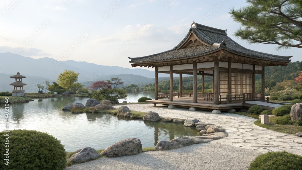 pavilion in the park and river. pavilion in the park and river.