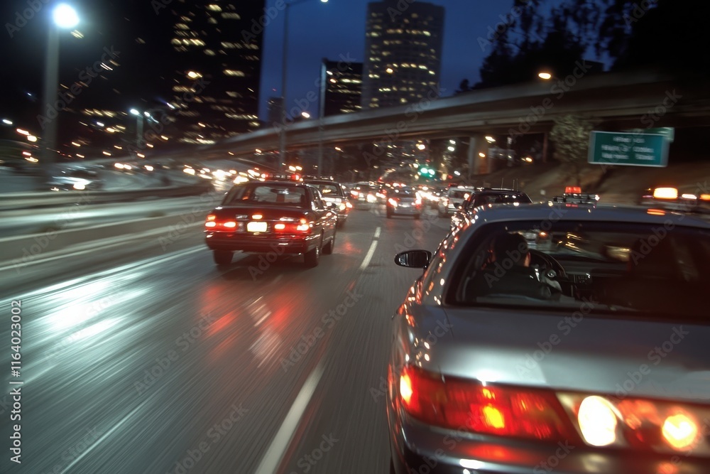 Cars whiz through a bustling urban highway at night, highlighted by dynamic light trails, representing speed, motion, and the vibrant energy of city life after dark. Cars whiz through a bustling urban highway at night, highlighted by dynamic light trails, representing speed, motion, and the vibrant energy of city life after dark.