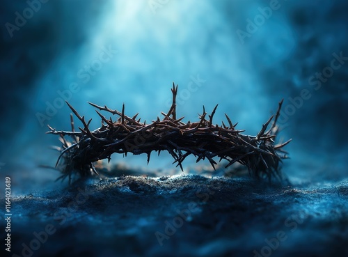 Wreath of Thorns with king crown shadow. Passion and triumph of Jesus. Easter concept, Easter holiday.