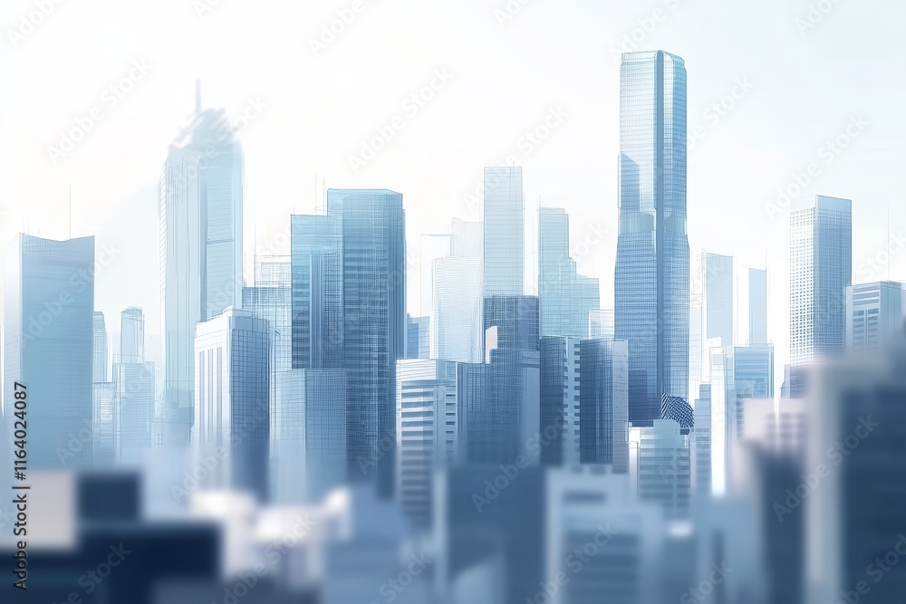 Modern city skyline, skyscrapers in hazy sunlight. Modern city skyline, skyscrapers in hazy sunlight.