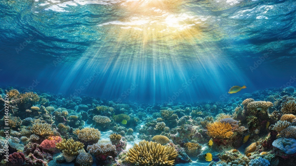 Fototapeta premium Vibrant Coral Reef with Natural Light Details