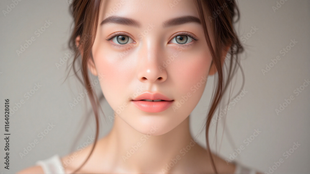 Captivating Gaze: A close-up portrait of a beautiful Asian woman with captivating blue eyes and a serene expression. Her flawless skin and delicate features exude natural beauty and confidence. Captivating Gaze: A close-up portrait of a beautiful Asian woman with captivating blue eyes and a serene expression. Her flawless skin and delicate features exude natural beauty and confidence.