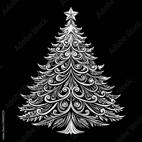 Christmas Silver tree Black silhouette