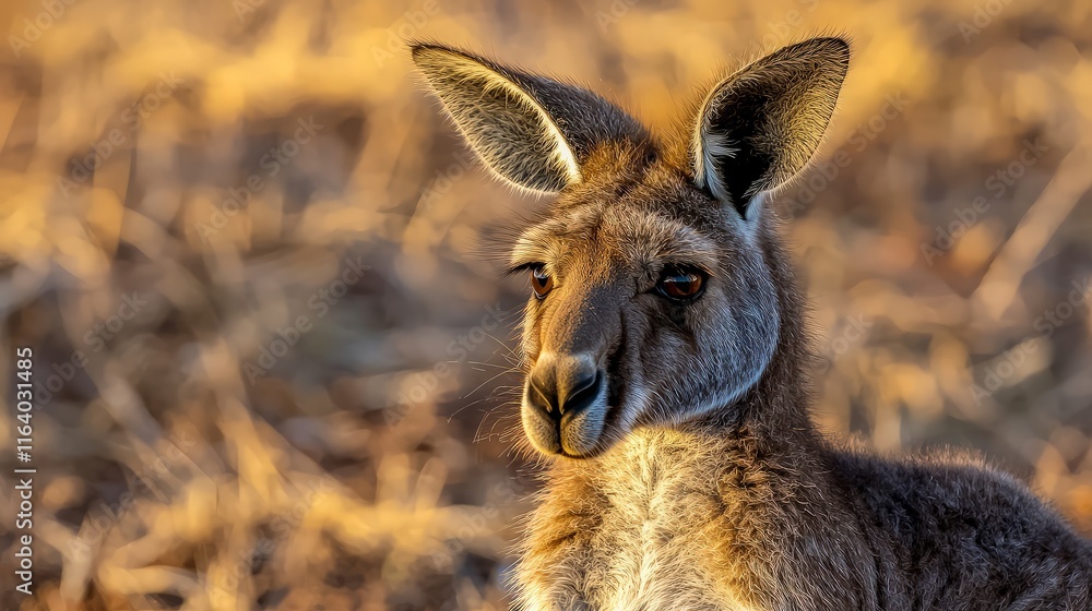 Close-up portrait of a red kangaroo in golden sunlight. Close-up portrait of a red kangaroo in golden sunlight.