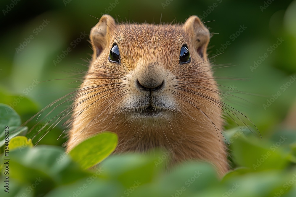On a sunny summer day, a well-fed adult groundhog, with a curious gaze, strolls in the grass On a sunny summer day, a well-fed adult groundhog, with a curious gaze, strolls in the grass