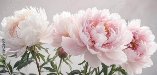 Fototapeta Naklejka Na Ścianę i Meble -  Delicate watercolor peonies in soft pink and white hues,  garden,  blossoms