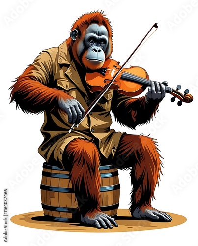 Orangutan Musician Playing Violin Skillfully photo