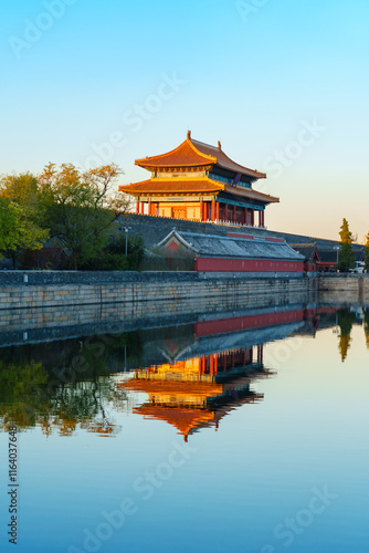 Photos Gate of Divine Prowess of the Forbidden City under blue sky in morning sunlight