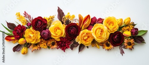 Wallpaper Mural Vibrant spring floral arrangement featuring yellow roses and crimson tulips on a white backdrop showcasing vivid deep colors and elegance Torontodigital.ca
