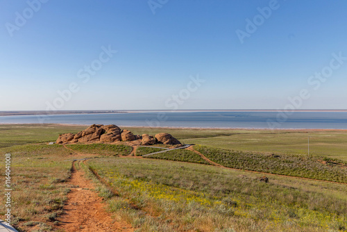 Bolshoe Bogdo mountain (or Big Bogdo mountain). Baskunchak Nature Reserve, Astrakhan region, Russia photo