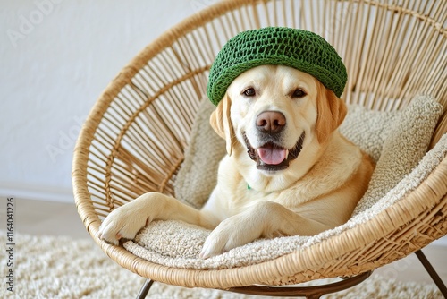 St. Patrick's Day celebrationA green-hat-clad cute dog relaxing at home photo