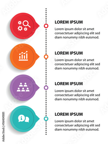 4 steps infographic template with 4 options. Flowchart that can be used for business report, data visualization and presentation. Timeline infographic elements vector illustration.